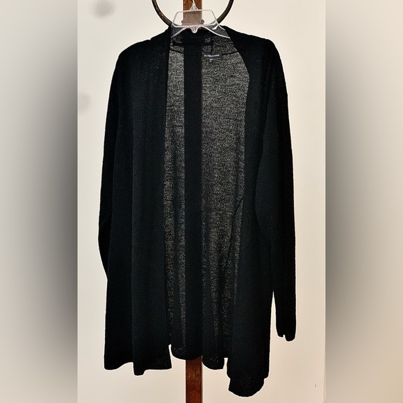 Women's XL Black Wool Crepe Eileen Fisher Open Front Cardigan - Picture 4 of 11